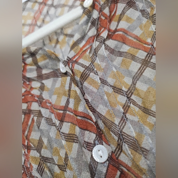 Doen Naret Tomato Emmeline Plaid 100% Silk Top Blouse Sz XS - Picture 4 of 16